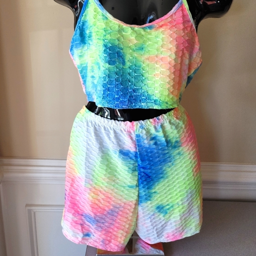 2pc Tie-dye‎ Bubble Texture  Short Set